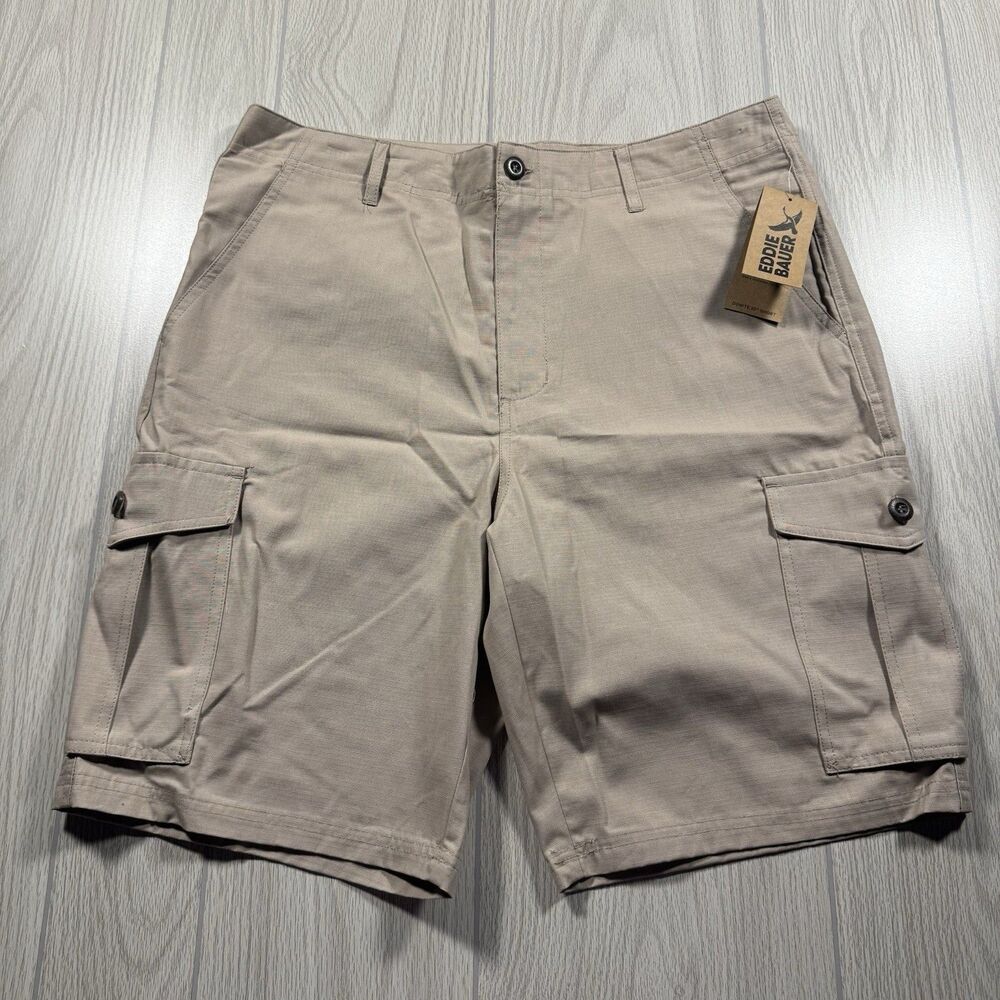 Eddie Bauer Dunite Ripstop Cargo Shorts Men’s 34x10 Tan Outdoors Hiking NEW